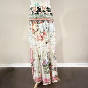 Johnny Was Silk Maxi Floral Tiered Skirt  Size S Multicolor Boho Bohemian